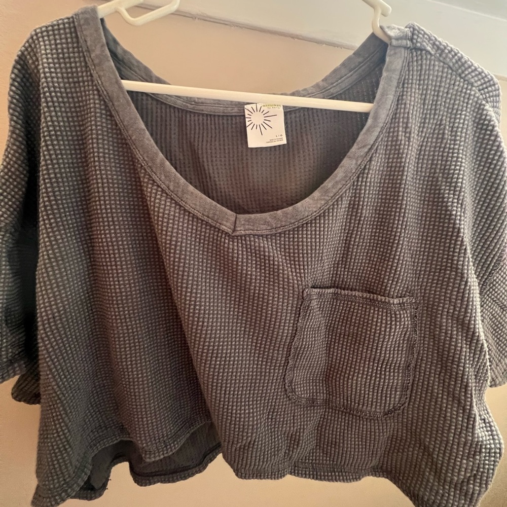 Gray Waffle Knit Top